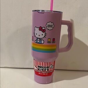 Hello Kitty lilac Tumbler with Handle and straw, floral  tulips &